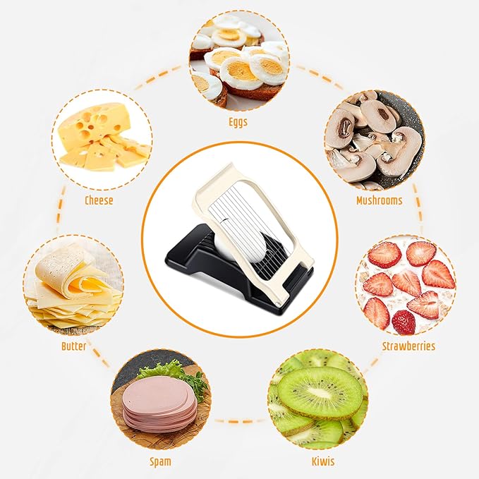 Egg Slicer - Stainless Steel Wire & Aluminium Heavy Duty Cutter, Dishwasher Safe for Eggs & Soft Fruits, Black & White
