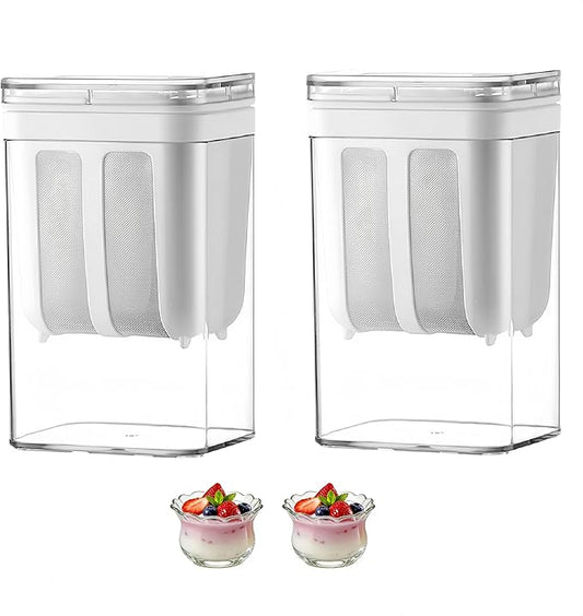 Greek Yogurt Strainer Separator larger capacity 【1.9 quarts】- Yogurt Filter for Whey Separation, Suitable for Juice & Yogurt Milk, Kefir, Tofu, Cheese (White)，BPA Free. (1.9Quarts*2-White)