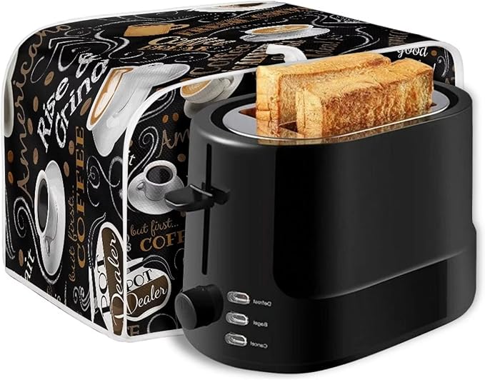 Annejudy Coffee Theme Print 2 Slice Toaster Cover Kitchen Small Appliance Covers Universal Size Microwave Oven Dustproof Cover Women