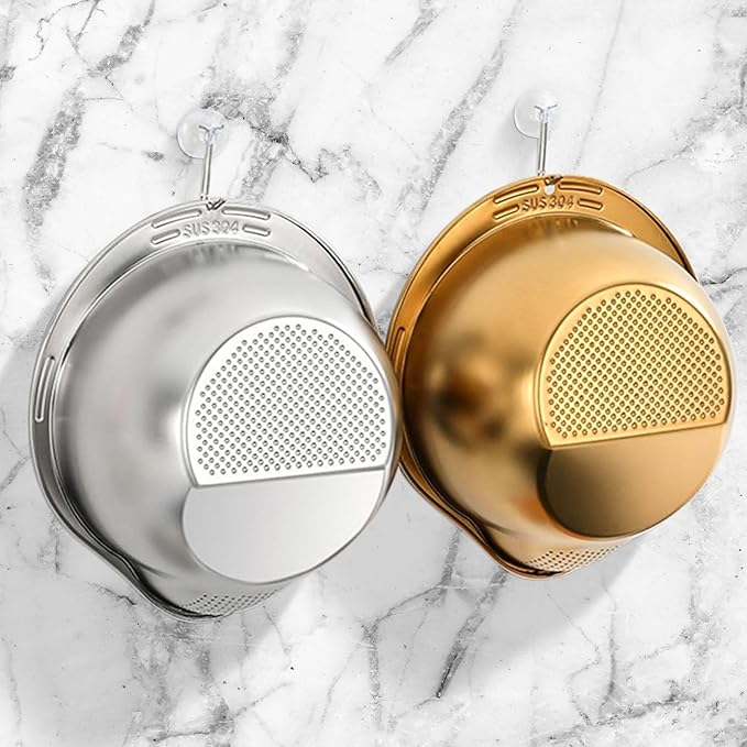 Stainless Steel Rice Strainer Bowl With Side Drainers，Rice Strainer Fine Mesh，Fine Strainers for Quinoa for Cleaning Fruits Vegetables Beans，Versatile Kitchen Tool，10.55" x 5.31" (Gold)