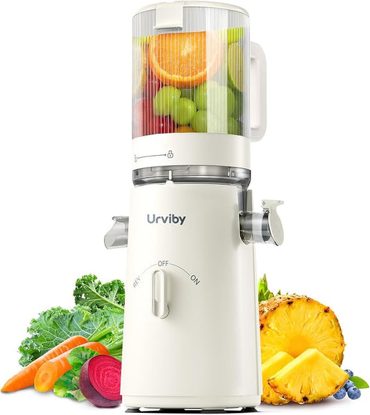 Juicer Machines, 2-in-1 Cold Press Juicer for Juice & Sorbet, suit for Vegetable and Fruit with 5-Inch Wide Chute, Powerful Masticating//High-Yield High Nutrients/Rev Mode/Easier Clean (Off-white)