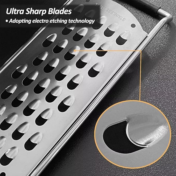 Homestia Lemon Zester Grater 5-Piece Suit - Heavy Duty Kitchen Tool for Parmesan Cheese, Ginger, Garlic, Nutmeg, Chocolate, Vegetables, Fruits, Stainless Steel Grater Dishwasher Safe Silver