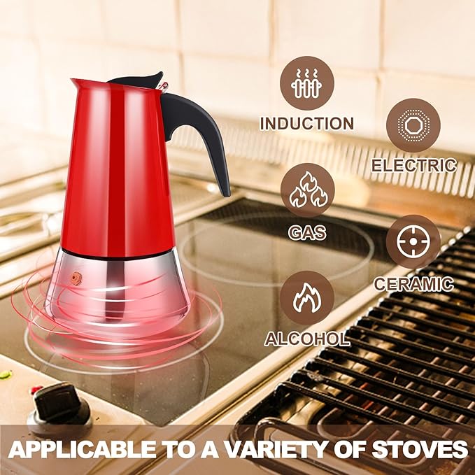 DITOSH 4 Cup Stovetop Espresso Maker Stainless Steel Moka Pot Stove Top Percolator Italian Coffee Makers Capable Mocha Greca Machine Cafe Classic Induction Cookers for Home and Camping 200ml 6.6oz