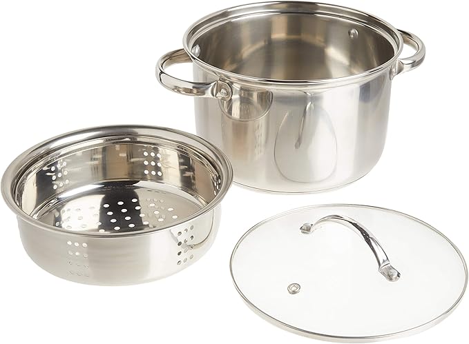 Norpro 4-Quart Steamer Cooker, 3 Piece Set, Stainless Steel