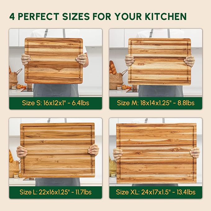 BEEFURNI Teak Wood Cutting Board with Juice Groove Hand Grip (XL, 24x18x1.5"), Extra Large Cutting Boards for Kitchen, Butcher Block, Serving & Charcuterie Board, Christmas Gift Box, 1-year Warranty
