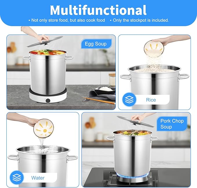 37 Qt Large StockPot, Thicked Stainless Steel Stock Pot with Lid and Handle, Large Soup Pot for All Stoves, for Stew, Soup, Seafood, Stock