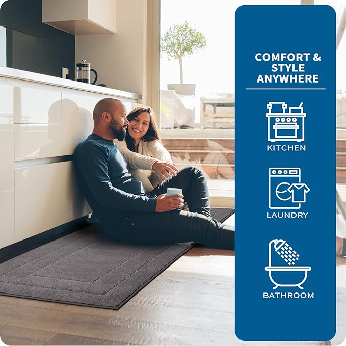 PURRUGS Machine Washable Kitchen Rug Set [2 PCS] (24" x 35.5"+ 24" x 59"), Non-Slip/Skid Kitchen Runner Rugs & Floor Mats, Super Absorbent Soft Standing Mats for Kitchen, Laundry & Sink, Grey