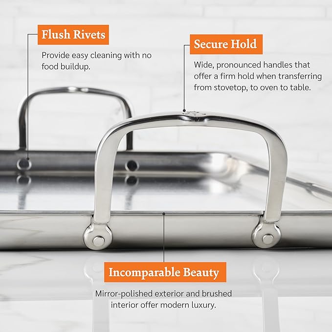 Hestan Provisions Tri-Ply Stainless Steel Double Burner Griddle, 21x13-Inch, with Drip Drain, Induction Compatible