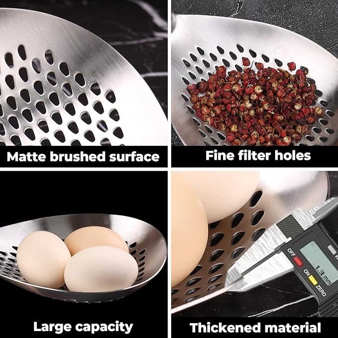 MARTE Skimmer Slotted Spoon,304 Stainless Steel Pasta Spider Strainer Ladle for Frying and Cooking,Set of 2 Kitchen Colanders & Food Strainers，Serving Spoon with Heat-Resistant Solid Wood Handle