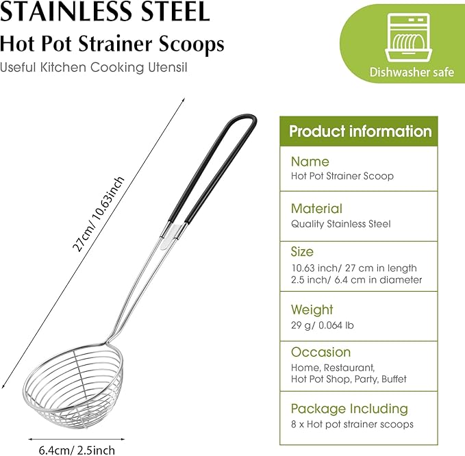 8 Pieces Hot Pot Strainer Scoops, Stainless Steel Hot Pot Strainer Spoons 2. 5 Inch Mini Mesh Skimmer Spoon Asian Ladle with Handle for Home, Black