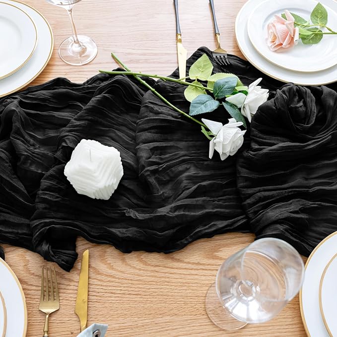 Wokceer Cheesecloth Table Runner Christmas 12Pack 10FT Black Boho Gauze Cheese Cloth Table Runner for Party Long Rustic Sheer Table Runners for Baby Bridal Shower Wedding Easter Table Decor