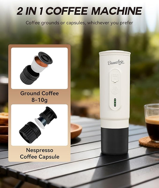 BeanzTrip H02 PRO Portable Electric Espresso Maker, Christmas Gift Coffee Machine Compatible with NS Capsule Original Pods & Ground Coffee, Mini Travel Espresso maker for Camping, Hiking, RV
