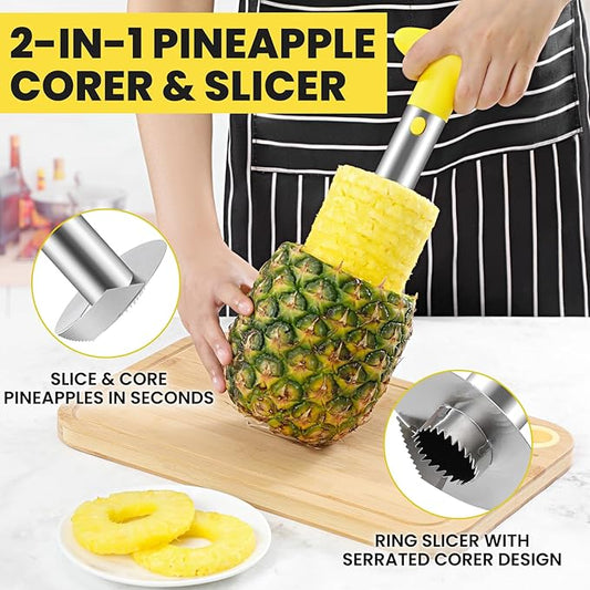 Premium Pineapple Corer and Slicer Tool - Sharp Pineapple Cutter with Serrated Tips - Easy to Use and Clean - Stainless Steel Core Remover for Pineapple - Core Fruits with Ease(Yellow)