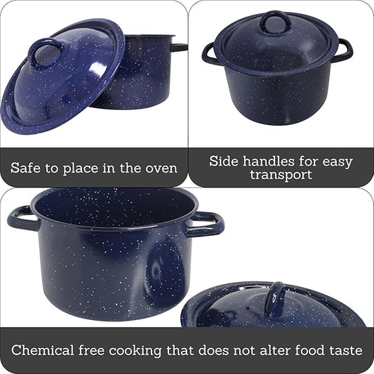 Imusa Stock Pot, 6-Quart Speckled Enamel | Blue | with Lid | Pack of 2