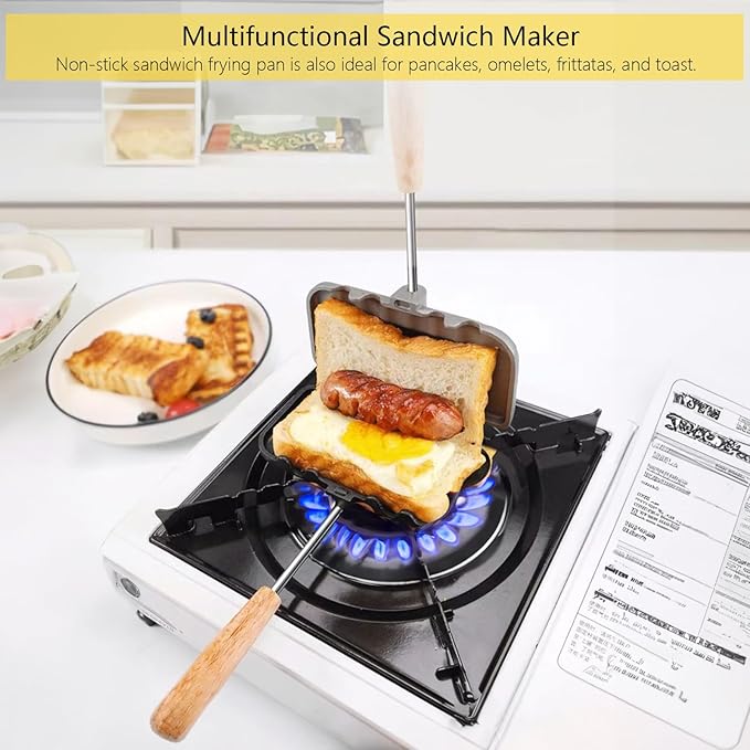 Hot Sandwich Maker, Double-Sided Sandwich Baking Pan,Double Sided Frying Pan for Breakfast,Hot Dog Toaster,Campfire Sandwich Maker(1Pcs)