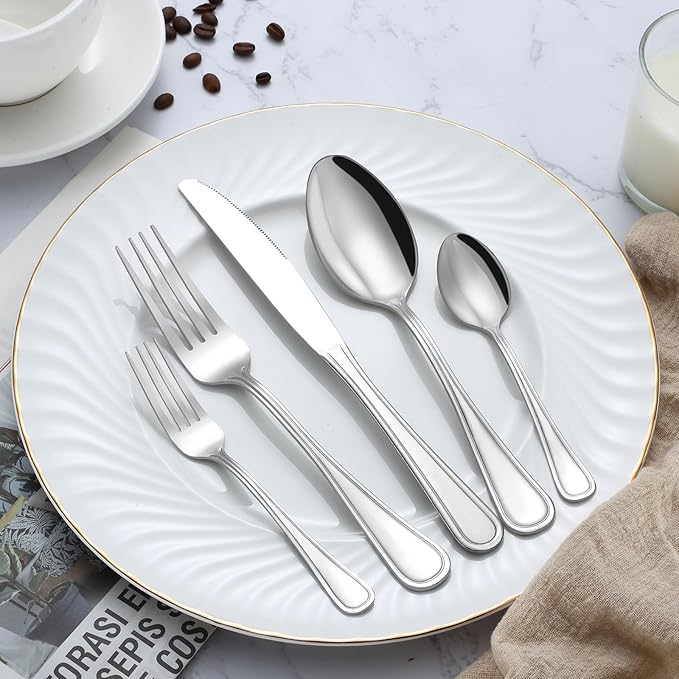 BEWOS 24-Piece Spoons Silverware - 7.5-inch Dinner Spoons Set, Food Grade Stainless Steel Tablespoons, Sturdy Metal Spoon, Mirror Polished Tablespoon, Dishwasher Safe, Multipurpose Utensils Bulk