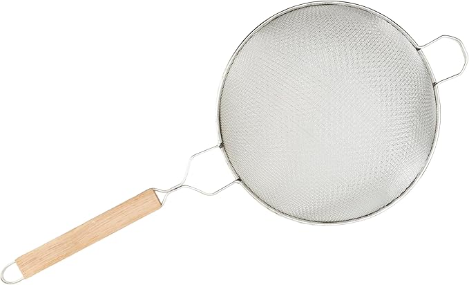 Winco Strainer, 10.5-Inch Diameter, Medium Double Mesh, Nickel, Tan