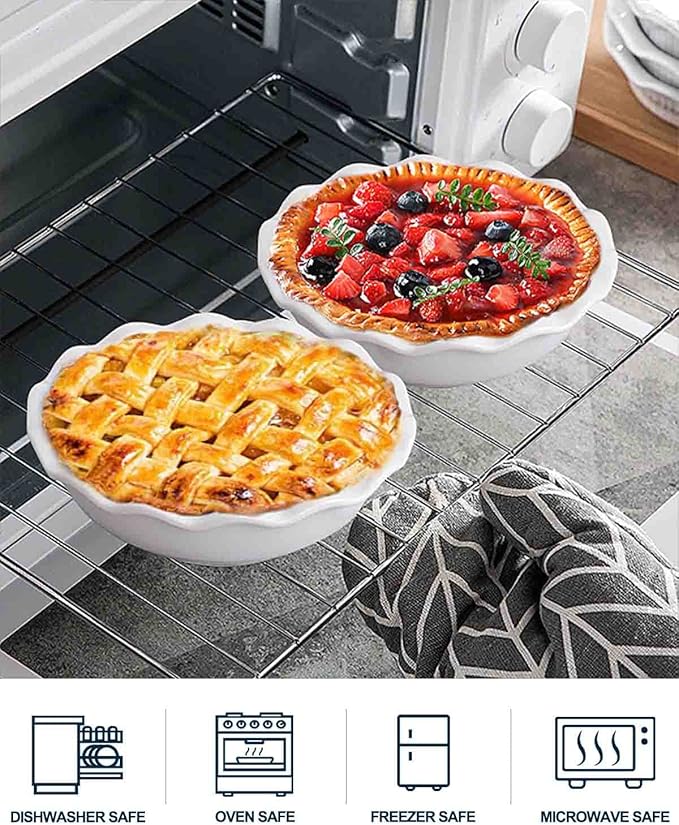 Taeochiy Ceramic Mini Pie Pans, 6.5 Inch Individual Small Pie Pans, 12 Oz Pie Dish Ramekins for Baking Chicken Pot Pie, Quiches, Fruit Pies, Set of 6, White