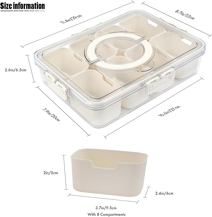TAROSE Snackle Box Container, 8 Compartments Divided Serving Tray with Lid and Handle, Portable Snack Box Containers for Veggie Tray Charcuterie Boxes Fruit Storage Candy Organizer (8 Compartments)