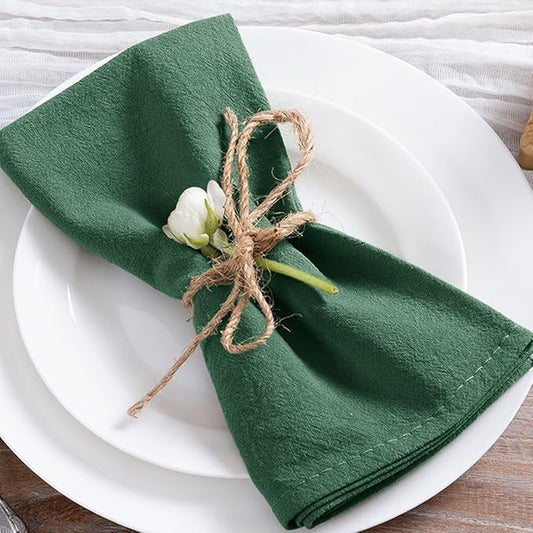 MLMC 8 Pack Emerald Green Cloth Napkins Rustic Washable Cotton Linen Napkins Set of 8 17"x17" Reusable Dinner Napkins Cloth for Spring Wedding Baby Shower Party St. Patrick's Day Decor Use