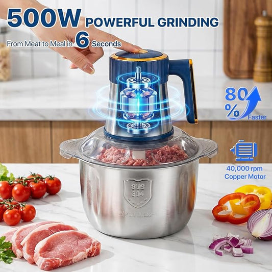 20 Cups Large Capacity Food Processor,5 Speed Electric Meat Grinder Chopper,500W Powerful Copper Motor 6 Bi-Level Blade Meat Processor for Vegetable, Nuts, Onion, Garlic with 304 Stainless Steel Bowl