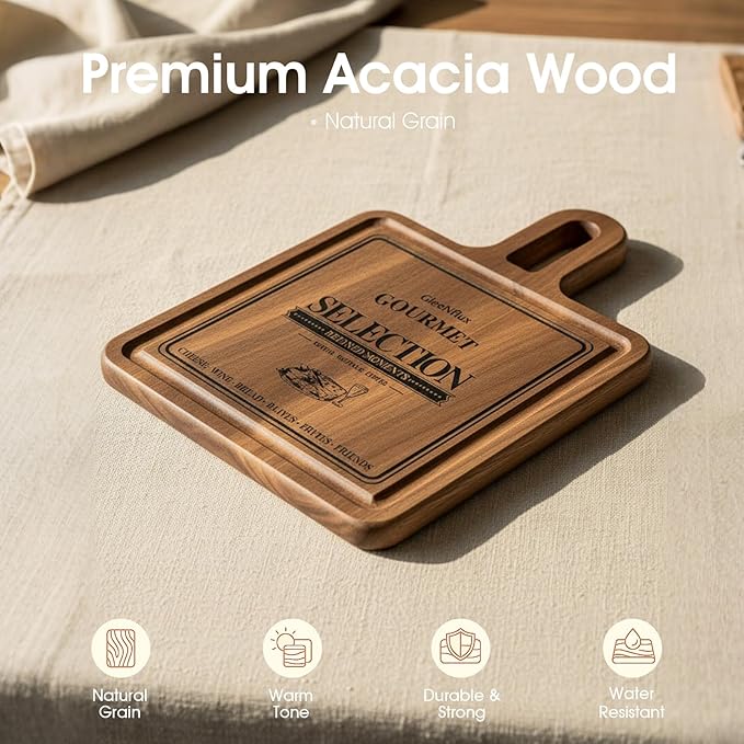 Acacia Wood Charcuterie & Cheese Board Set, 2-Piece Mini Serving Boards for Cheese, Fruit, Nuts & Appetizers – Elegant Snack Boards for Entertaining & Gift Giving