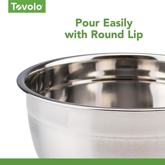 Tovolo Stainless Steel Mixing Bowls, 7.5 Qt - Metal Nesting Mixing Bowl with Rounded Lip for Easy Pour & Minimal Mess - Large & Small Dishwasher Safe Kitchen Supplies for Prep & Cooking
