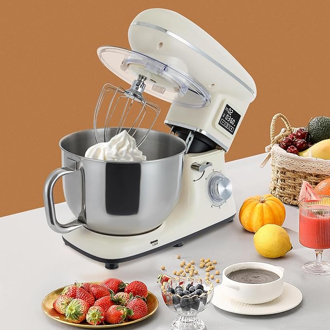 HAPPCUCOE 1350W Stand Mixer,6.5Qt Electric Kitchen Mixer,Dough Machine with LCD Display,Electric Food Mixer for Kitchens,Restaurants,Bakeries (White)
