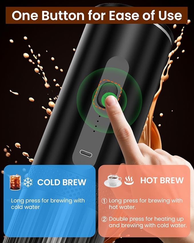 Amjdcoe Portable Espresso Maker, Electric Espresso Machine for Travel, Camping, Rechargeable USB-C Mini Coffee Maker for NS Capsule Pods and Ground Coffee, Matte Black