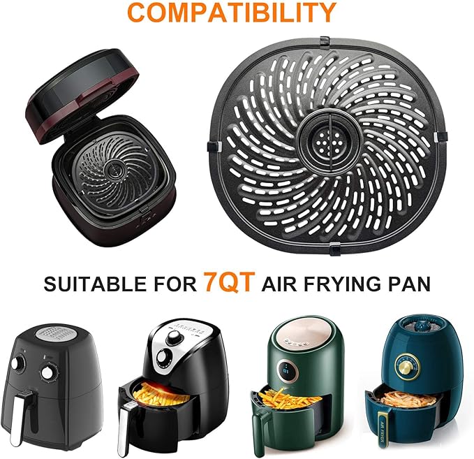 HEISENLIN 7QT Air Fryer Grill Pan Replacement Parts for PowerXL Gowise Air Fryers, 7QT Upgraded Grill Crisper Plate Tray Rack Grid Shelf with Rubber Bumpers for PowerXL, Non-stick, Dishwasher Safe