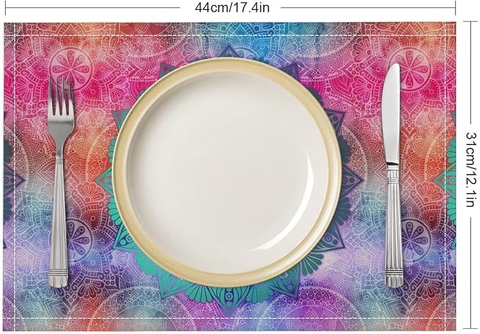 Boho Mandala Placemats Set of 4 Abstract Bohemia Floral Art Printed Dining Table Mats for Restaurant Home Kitchen Holiday Picnic Party Decor 12x18in