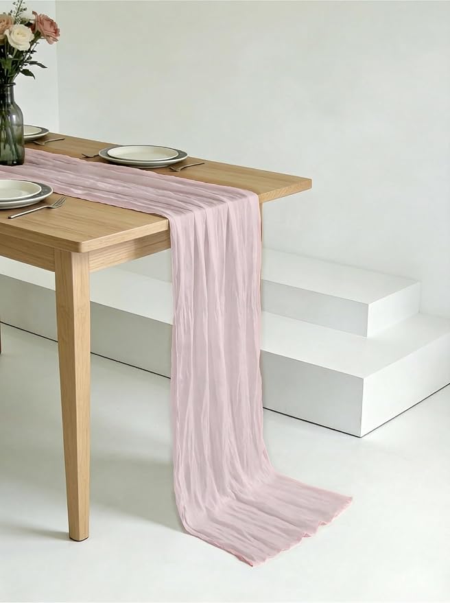 3 Pack Dusty Pink Cheesecloth Table Runner -17×120 Inch Gauze 10 FT Long Cheese Cloth Table Runners for Bridal Wedding Party Baby Shower Holiday Birthday Home Easter Decor (Dusty Pink, 3PC)
