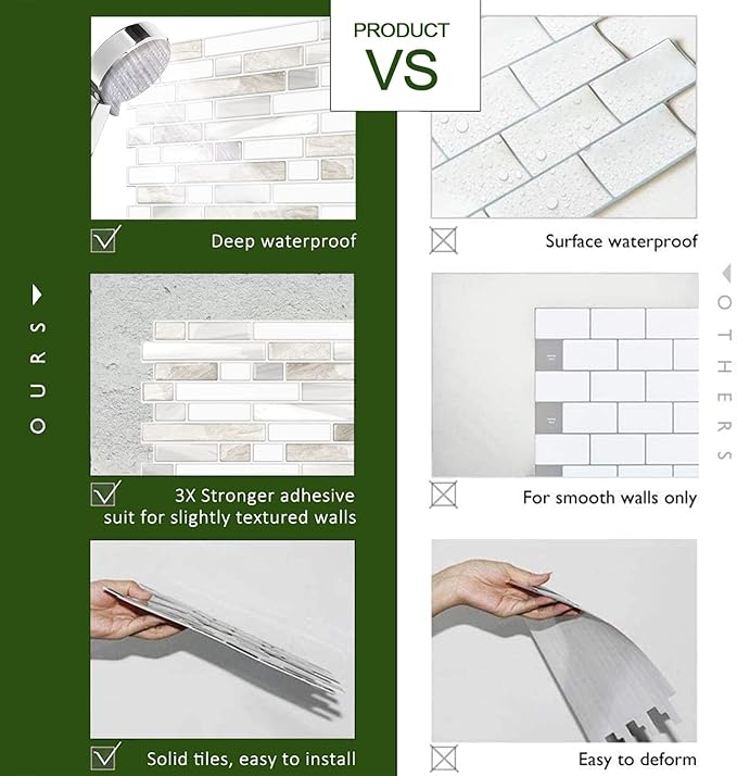 STICKGOO Thicker Design Peel and Stick Tile Backsplash, 12"×12"Stick on Backsplash for Kitchen, Self Adhesive Tile for Kitchen Backsplash and Bathroom(Sample Sheet)