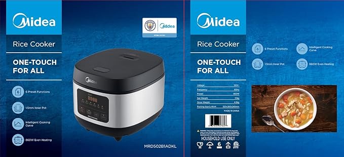 Midea Rice Cooker Slow Cooker Multi Cooker 10 Cup with Steamer Basket For Rice Food Vegetable Egg Automatic Keep Warm LED Digital Control (Black)