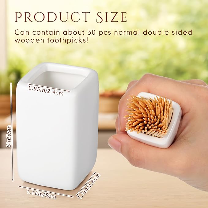 Mimorou 4 Pcs White Ceramic Toothpick Holder Simple Ceramic Toothpick Dispenser Container for Home Kitchen Charcuterie Board, Easy to Clean