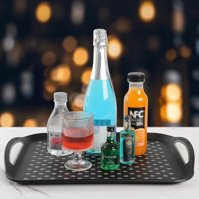 Large Non-Slip Serving Tray with Handles - Suitable Serving Tray, Food Tray, Trays for Serving Food,Serving Platters - an Ideal Dining Choice, Black - 2 Pack