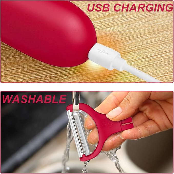 Electric Potato Peeler, Handheld Electric Vegetables and Fruit Peeler 3-in-1 Pro Set, USB Rechargeable Kitchen Gadgets for Apples, Potato, Carrots, Cucumber (Red)