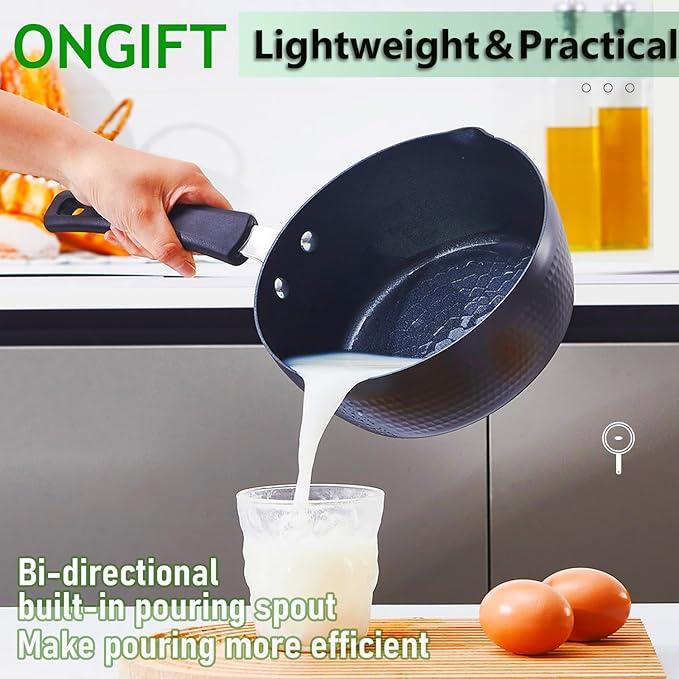 ONGIFT Nonstick Small Sauce Pan with Lid, 1.75 Quart and 2.4 Quart Sauce pan with Pour Spouts, Multipurpose Handy Little Saucepan with Stay Cool Handle, Small Pots for Cooking, Soups, Noodles, Milk
