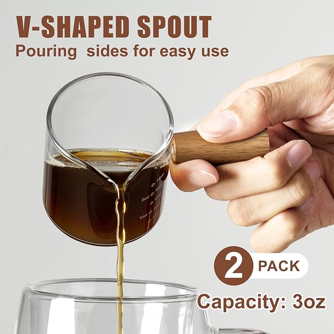 Espresso Cups Set of 2, 3OZ Espresso Shot Cups, V-Shaped Mouth Espresso Shot Glass, with Handle and Scale, Coffee Bar Accessories, Perfect for Making Coffee, Drinks, Etc.