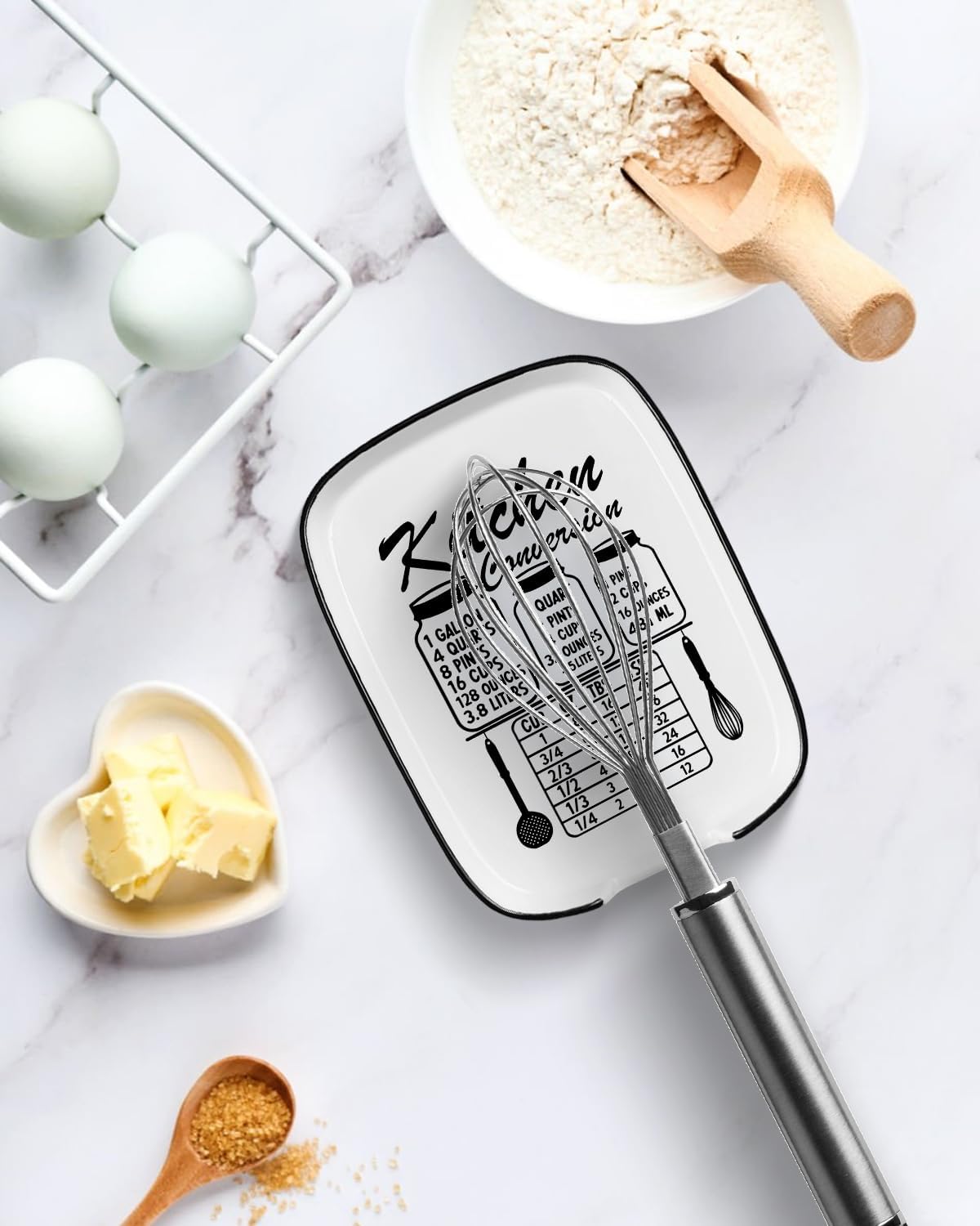 Funny Large Spoon Rest for Stove Top, Ceramic Spoon Holder for Kitchen Counter Cooking Utensil Rest, Measurement Conversion Chart Farmhouse Kitchen Decor and Accessories for Cooking Lovers