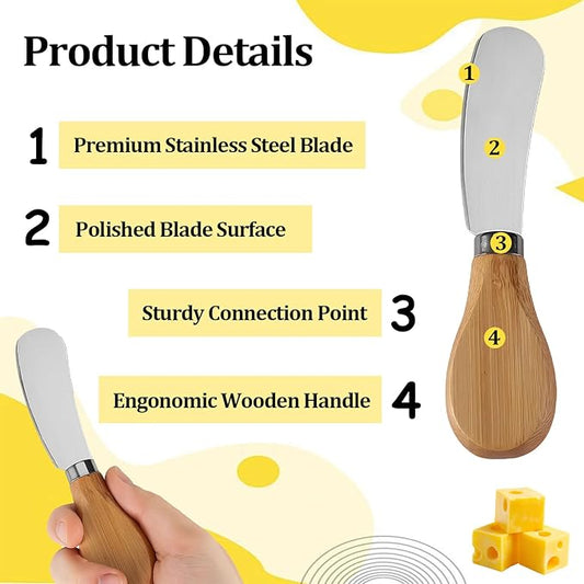 Cheese Spreader Knives,4 PCS Stainless Steel Butter Knife Spreader with Wooden Handle,Small Cheese Knives for Charcuterie Board