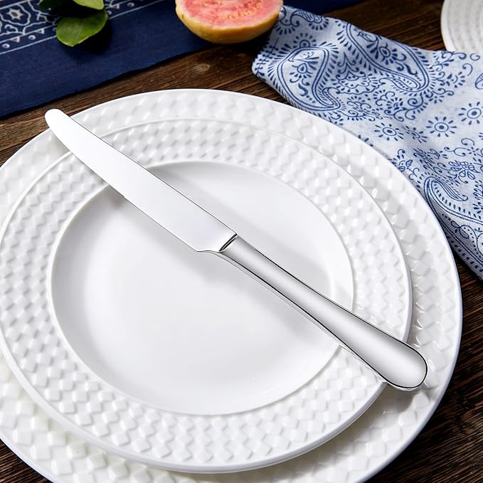KEAWELL Premium Verona 4-Piece 9.7 inch Knife Set – Mirror-Polished Stainless Steel Table Knives with Serrated Edges, Elegant Design and Comfortable Grip for Dining and Entertaining (Dinner Knives)