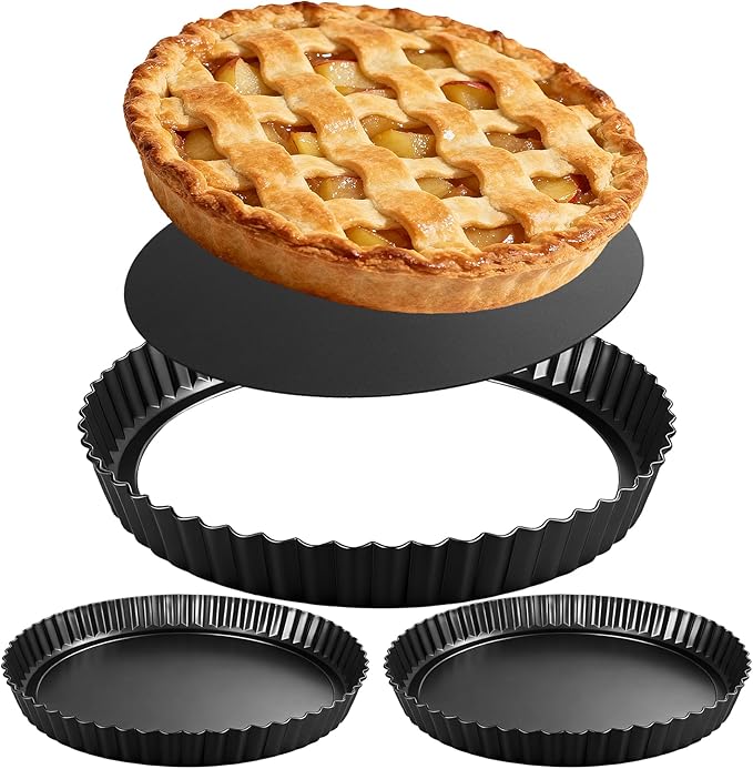 EPPARN Tart Pan 2 Pack, 9 Inch Non-Stick Carbon Steel Pie Pan, Tart Pans with Removable Bottom - Perfect Molds for Making Quiches, Brownies, and Fruit Tarts with Grooved Edges