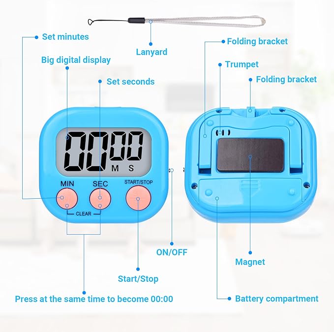 Mwellewm 6 Packs Digital Timers for Classroom Kitchen Timer Small Magnetic Countdown Stopwatch for Cooking Mini Loud Alarm Stop for Kitchen Study Work Baking Sports Games Office Timer Clock