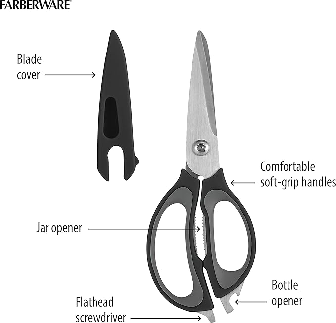 Farberware 4-in-1 Kitchen Shears, 2-Piece, Black and Gray