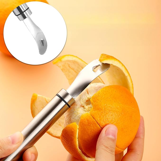 2Pcs Stainless Steel Orange Peeler Tool, Citrus Peeler with Triangular Blade & Serrated Edge, Long Handle Kitchen Gadget for Easy Quick Peeling, Durable Fruit Vegetable Cutting Tools (Orange & Citrus)