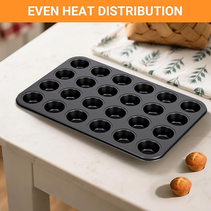 WESIRI 2 Pack Mini Muffin Pan Nonstick 24 Cup, Mini Cupcake Pans for Baking 24 Cups, Carbon Steel