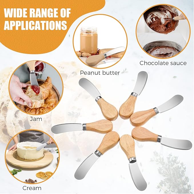 24 Pcs Little Cheese Spreader Knives 4.7 Inch Stainless Steel Butter Spreader with Wooden Handle Mini Butter Knives Small Cheese Utensils for Charcuterie Board Cream Cake Condiment Sandwich