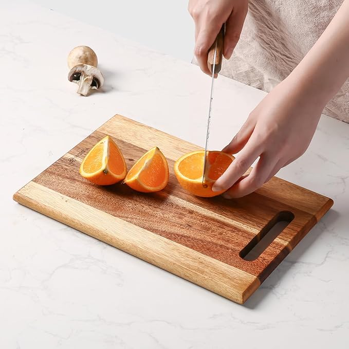 YUSOTAN 3-piece Acacia Wood Cutting Board Set for Kitchen, Large Wooden Cutting Board Set with Handle, Thick Chopping Board, Butcher Block Wooden Trays for Meat, Fruit Vegetable and Cheese