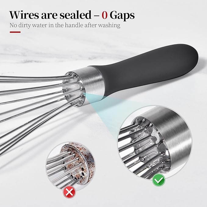 9.06 in Kitchen Wire Whisk, 18/10 Stainless Steel Metal Balloon Wisk Heavy Duty Egg Beater whisker Hand Mixer for Cooking, Baking, Mixing, Stirring, Sauce, Flour, chocolate（Small, Black）